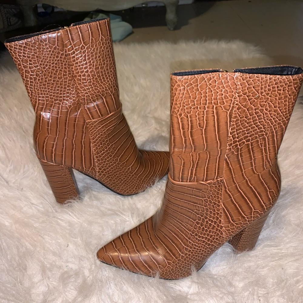 tan crocodile skin booties size 8